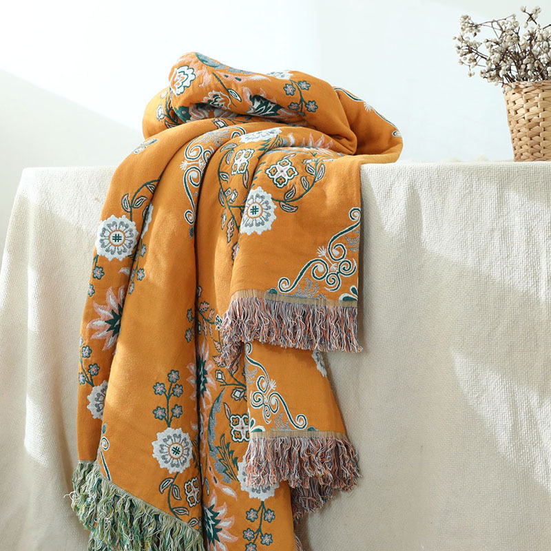 European Style Cotton Gauze Flower Language Tassel Sofa Towel Double-Sided Four Seasons Sofa Set Sofa Blanket Cover Blanket Towel Quilt
