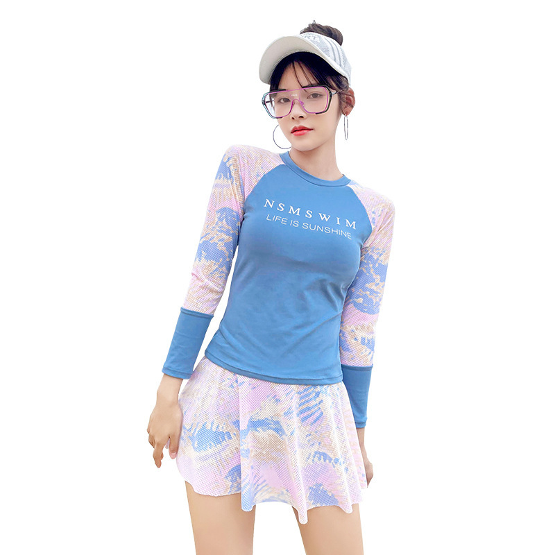 2022 new ladies swimsuit two-piece set conservative belly slim small chest gathered swimwear cross-border hot wholesale