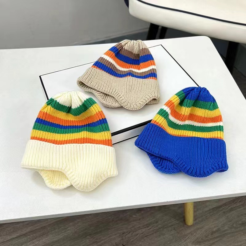 Children's hat autumn and winter Korean style knitted hat colorful wool hat female baby boy warm earmuffs trendy pullover hat