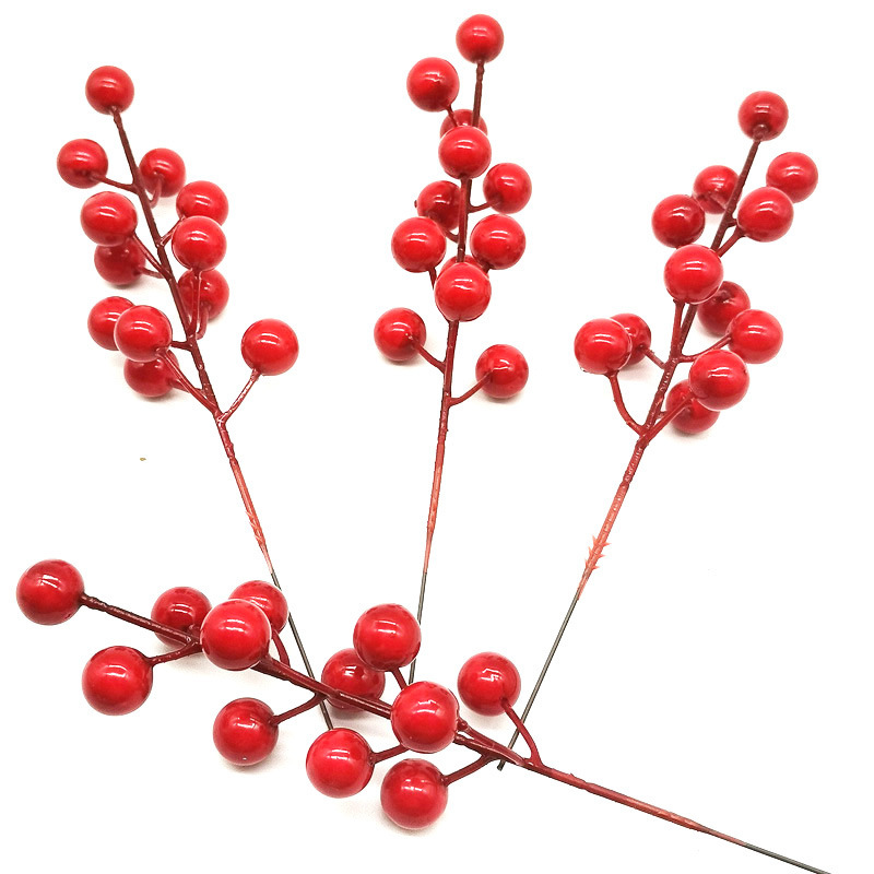 Simulation red berry 12-head fork Christmas foam red fruit iron wire Christmas decoration accessories fruit string home red fruit Branch