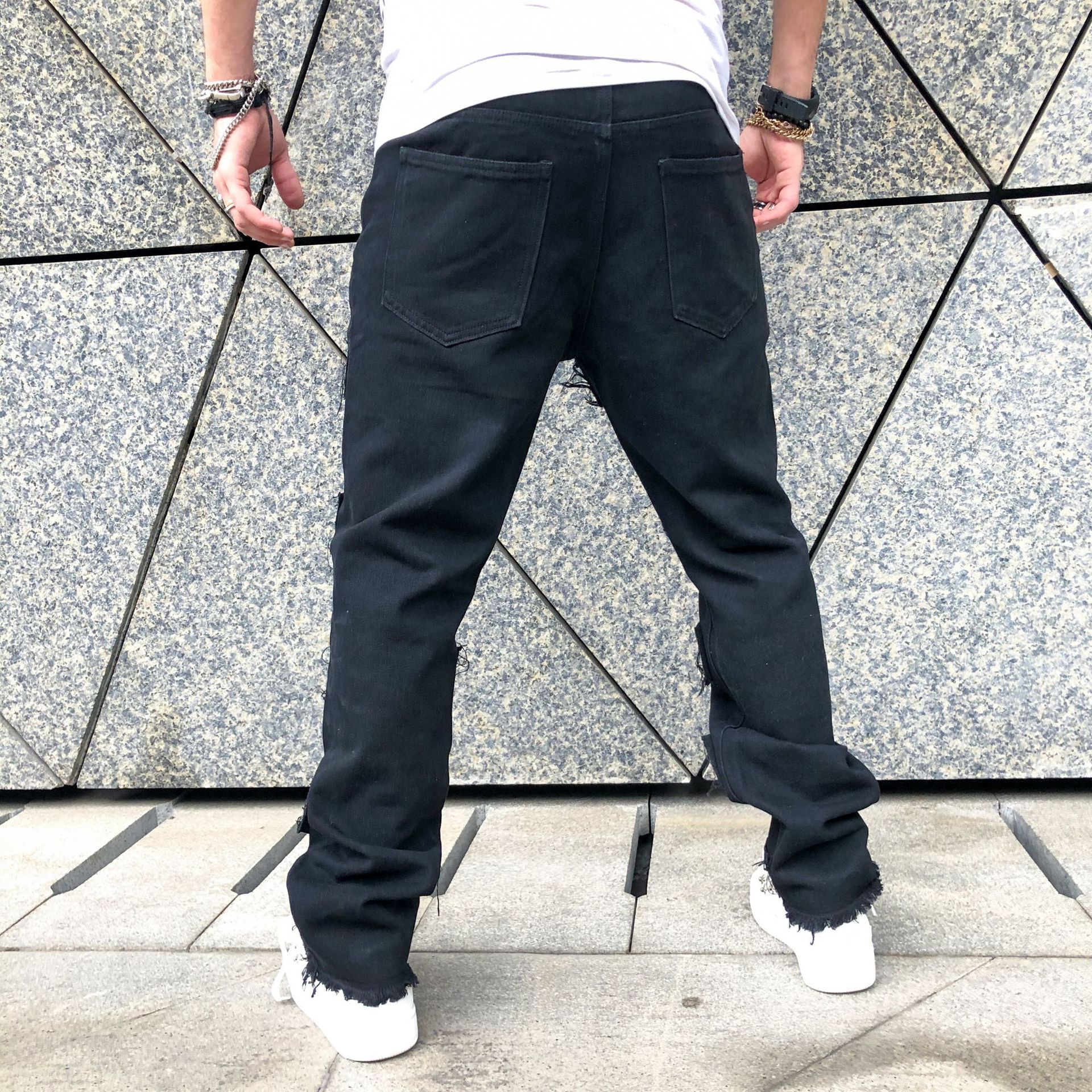 2023 cross-border foreign trade retro casual jeans men's American-style black loose trousers high street wide-leg pants self-shot picture