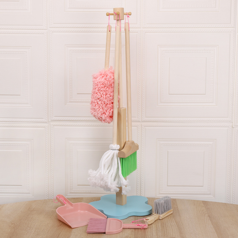 Children's Play House Simulation Cleaning Set Early Education Wooden Broom Sweeping and Mopping Cleaning Tools Toys