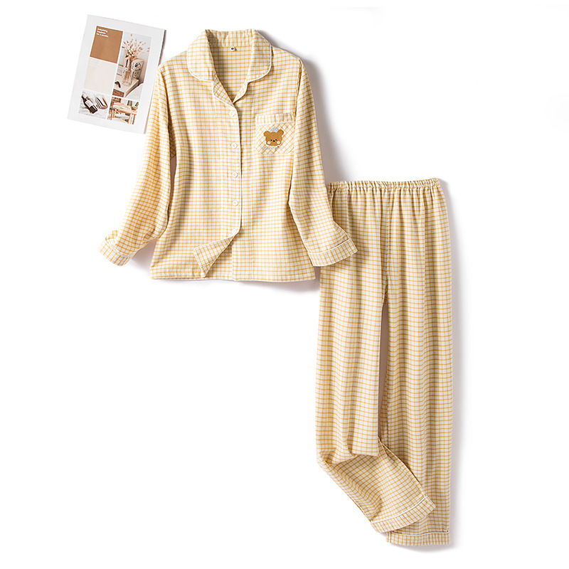 Autumn and winter new cute embroidered cotton sanding double velvet couples long sleeve trousers pajamas home clothes suit wholesale