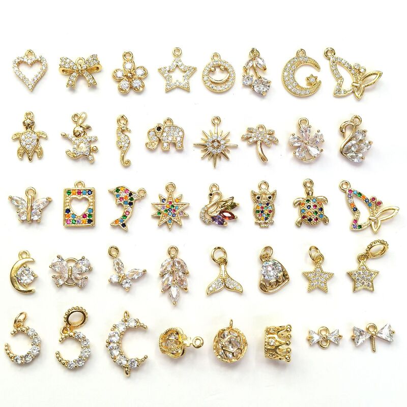 14k包みの金の小さいジルコンの部品の星の月の花の蝶の愛のペンダントdiyのネックレスの耳飾りのペンダントの材料|undefined