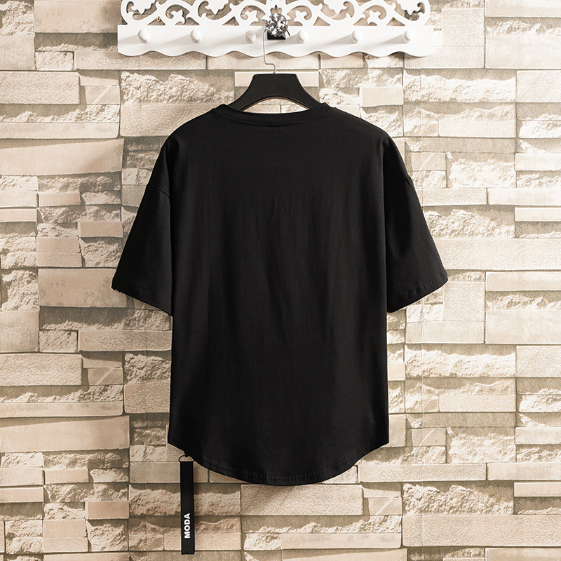 Cross-border a generation of summer solid color labeling short sleeve T-shirt men's plus fat increase loose round hem T-shirt pull