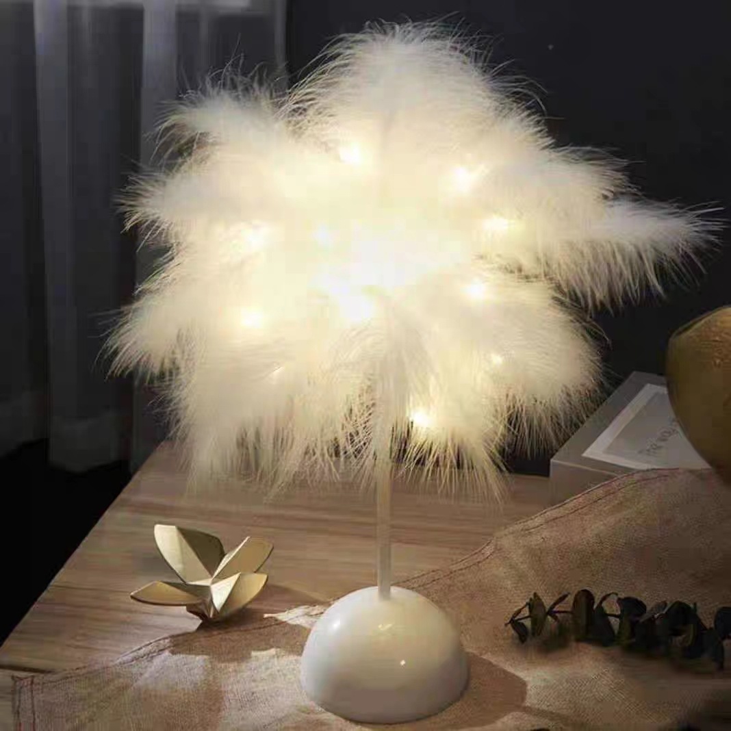New Feather Table Lamp ins Nordic Pink Cyber Red Background Photo Room Ornaments Gift Decoration Lamp Nightlight