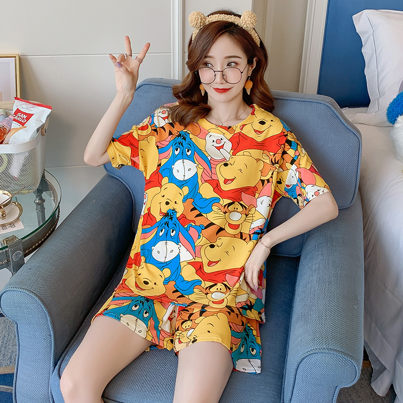 Pajamas Women's Summer Loose Plus Size Sweet Cute Short Sleeve Shorts for Students Korean Style Outwear Home Clothes Suit
