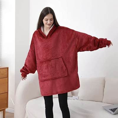 huggle hoodie Cross-border 750 Home Fleece Hooded Lazy Nightgown Sweatshirt Pajamas Outside Wear TV Blanket