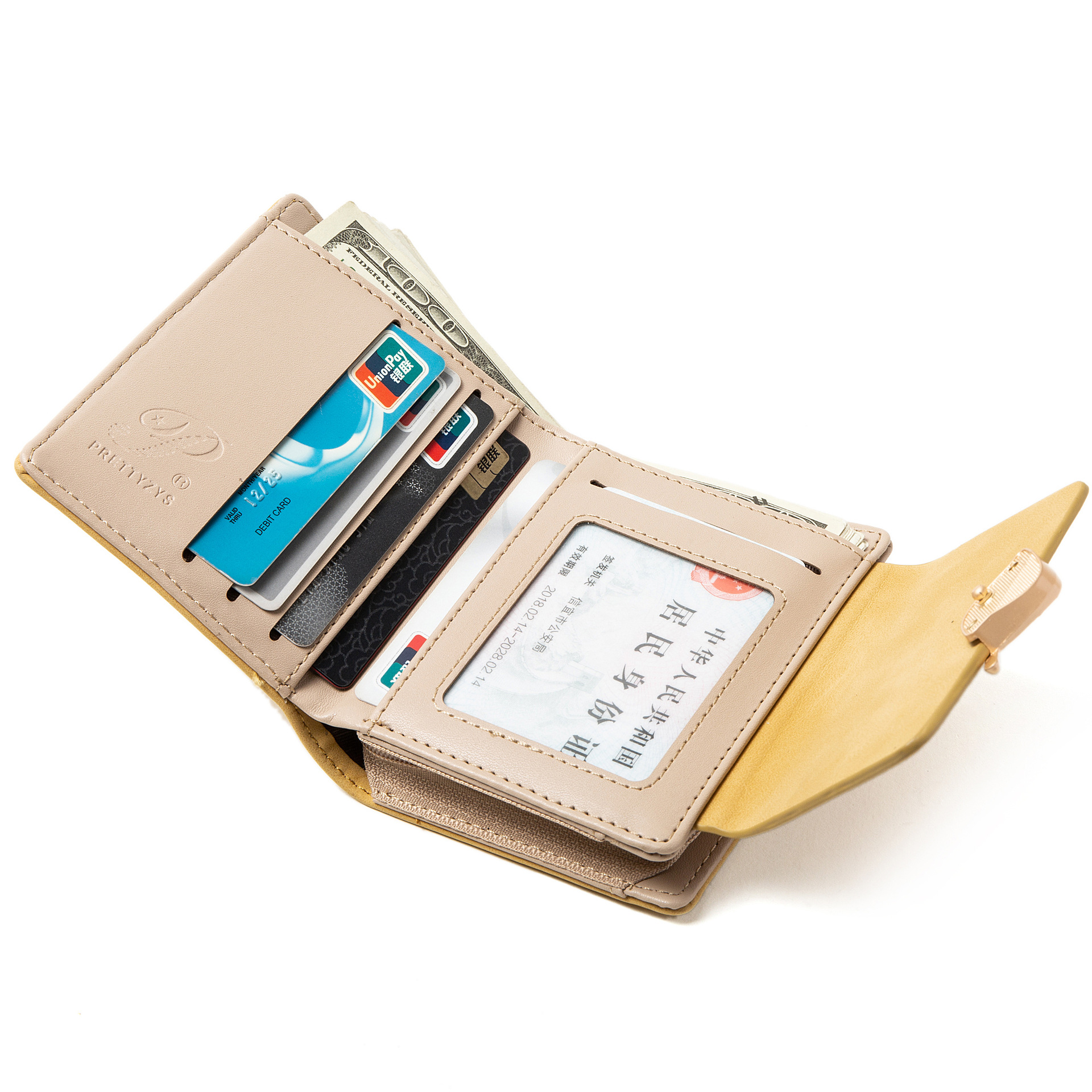 Wallet Women's Short European and American Retro PU Frosted Hardware Leaf Buckle Zipper Folding Multifunctional Student Coin Purse