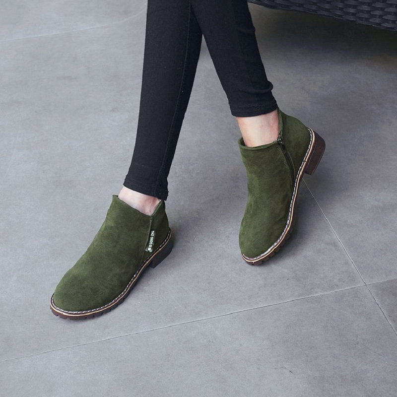 Round head thick heel short boots Women's foreign trade large size 2022 autumn and winter New short side zipper vintage Martin boots wholesale