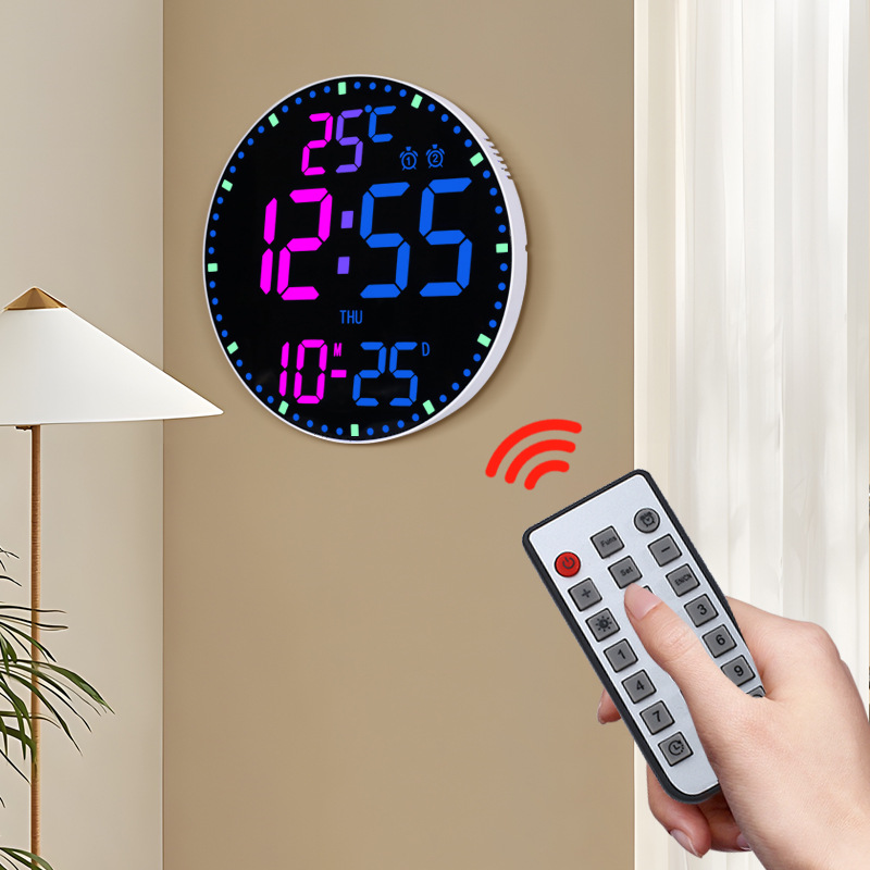 Creative round wall clock 3D remote control clock magic perpetual calendar living room 12 inch clock countdown mute snooze alarm clock