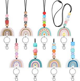 8 Pieces Teacher Rainbow Lanyard Silicone Beaded Acrylic Keychain Posmi Rainbow Beaded Lanyard Silicone Beaded Rope