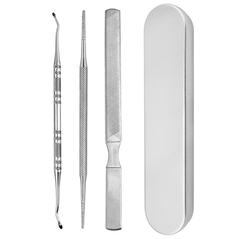 Stainless steel double-headed nail groove picky nail device pedicure double-headed nail file four-sided file nail tool set