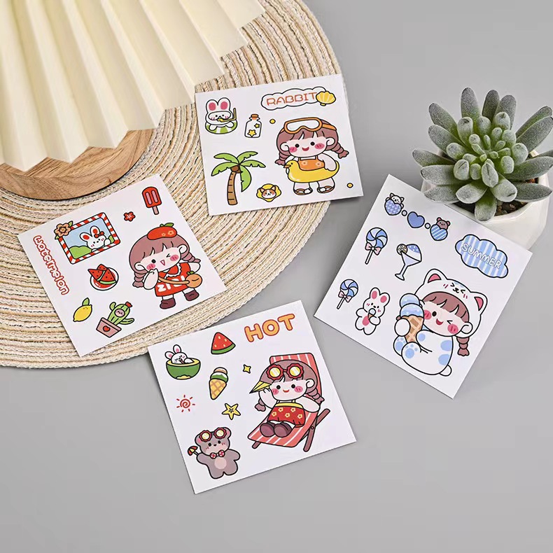 Small Clear ins Style Cartoon Girl's Heart Hand Account Mobile Phone Sticker Water Cup Sticker Thermos diy Japanese Sticker