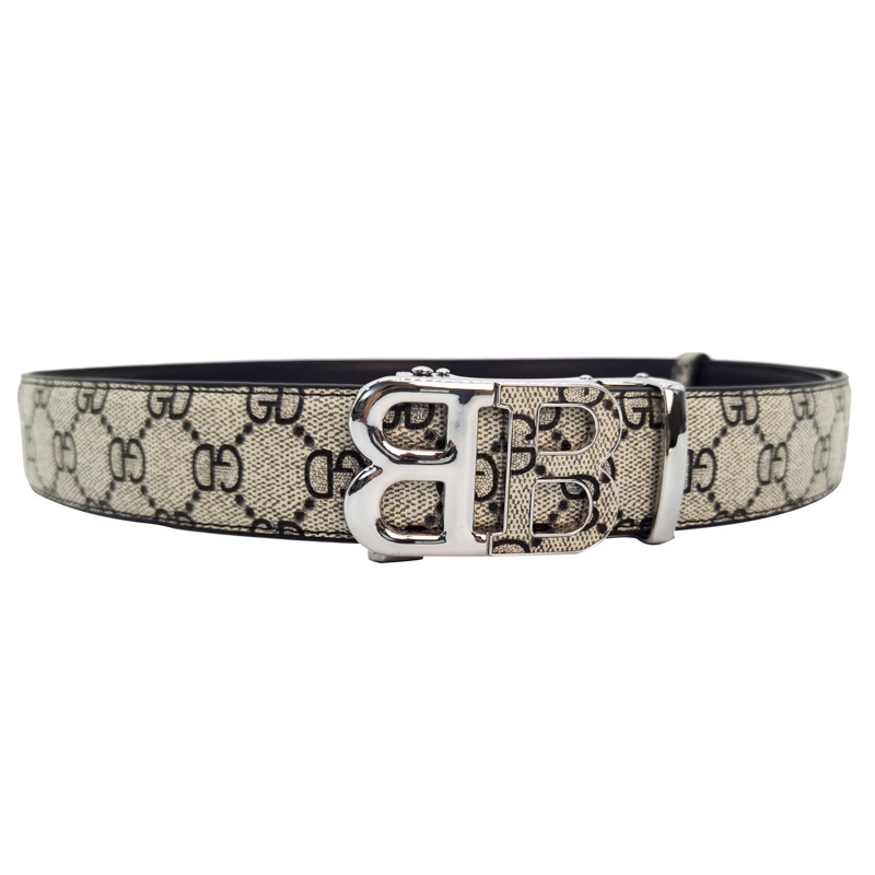 2023 Explosions Plaid Belt Factory Direct Selling Men's Belt Trendy Light Luxury Middle-aged and Young People's Belt Automatic Alphabet Buckle