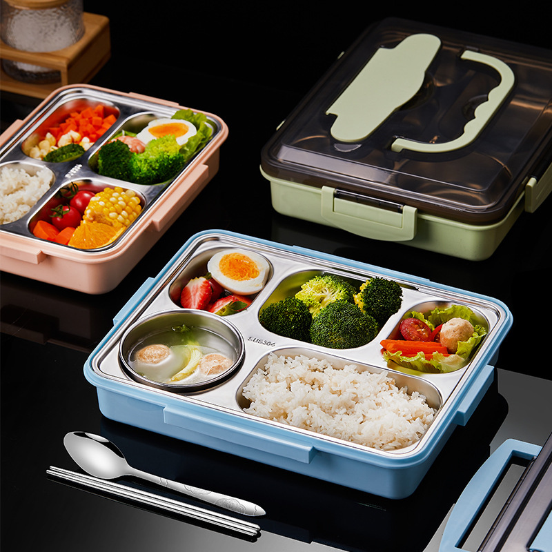 Lunch Lunch Box 304 Stainless Steel Plate Student Canteen Heating Lunch Box Portable Fast Food Insulation Compartment Lunch Box