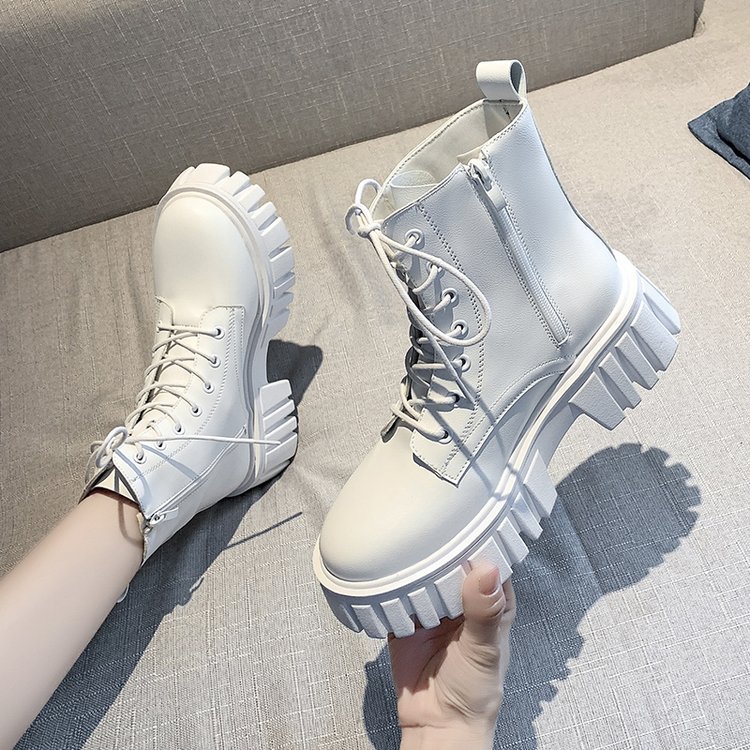 Thick-soled lace-up Martin boots for women in autumn and winter new Korean style leather boots for women comfortable soft-soled mid-calf boots for women