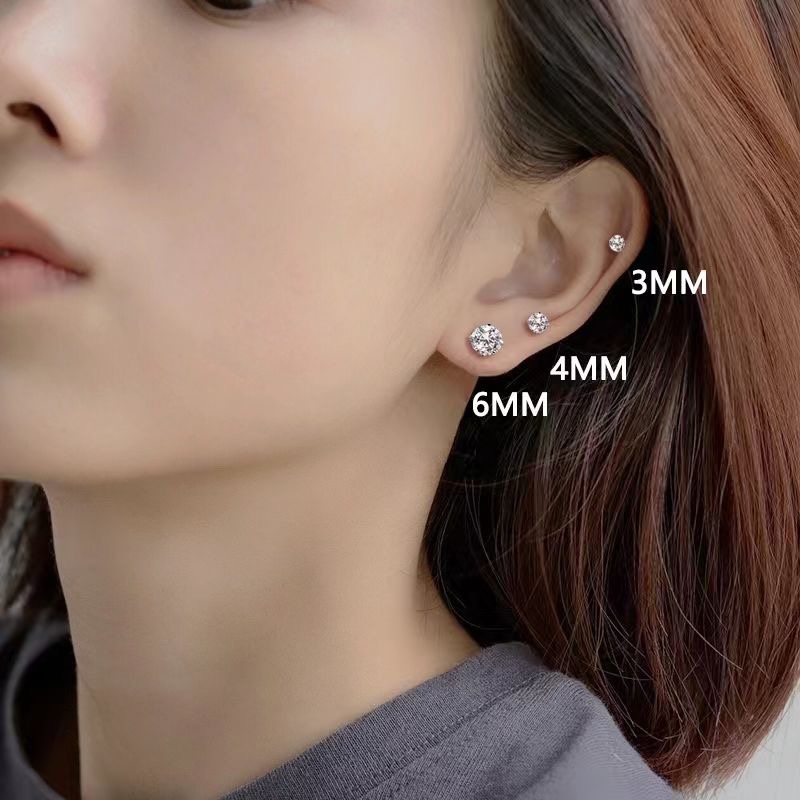 s925 silver stud earrings women's sleep-free small ear piercing ear bone stud niche high-grade super flash zircon ear stud