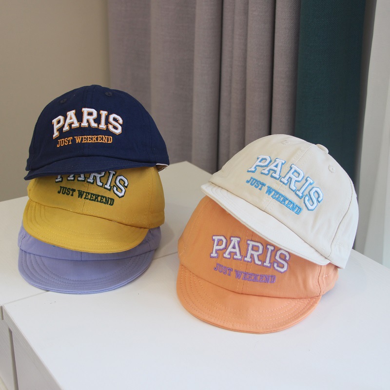 Korean children's hat spring and autumn Korean soft brim letter embroidery short brim baseball cap baby baseball cap paris 