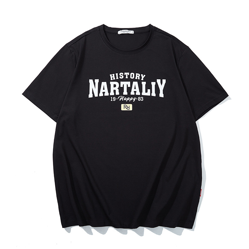 Trendy Brand Large Size Printed T-Shirt Summer Loose Letter Printed Six Color Optional Fatty T-Shirt Large Base Shirt T6156