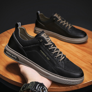 Men's Shoes 2024 New Winter Men's Casual Leather Shoes Korean Style Trendy All-match Sports Trendy Shoes Men's White Sneakers