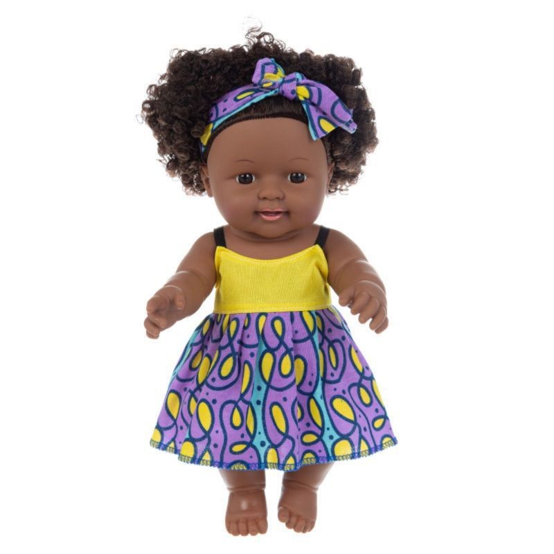 30cm explosive head African girl black skin simulation doll soft glue vinyl doll toy can speak