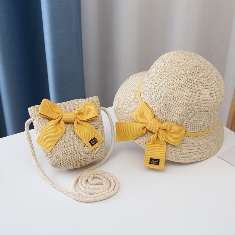 Children's Sunshade Hat Girls Summer New Straw Hat Coin Purse Bag Baby Sunscreen Beach Hat Fisherman Hat Wholesale