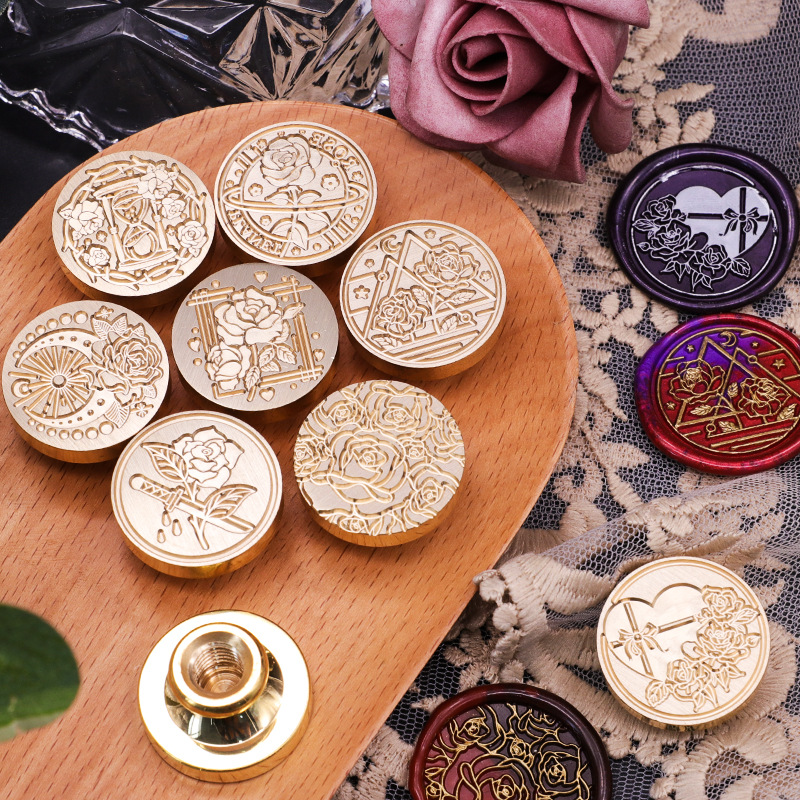 European Color Fire Paint Seal Head Rose Garden Series Copper Head Envelope Sealing Wax Finished Ready-made Figure Fire Paint Seal Head
