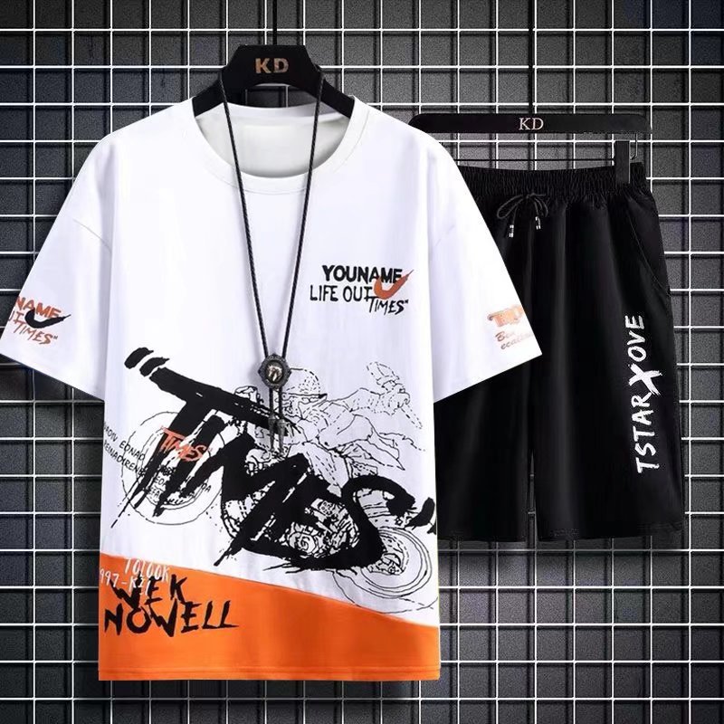 New quick-drying youth suit men's short-sleeved T-shirt summer casual shorts sports two-piece suit Handsome Men's Fashion