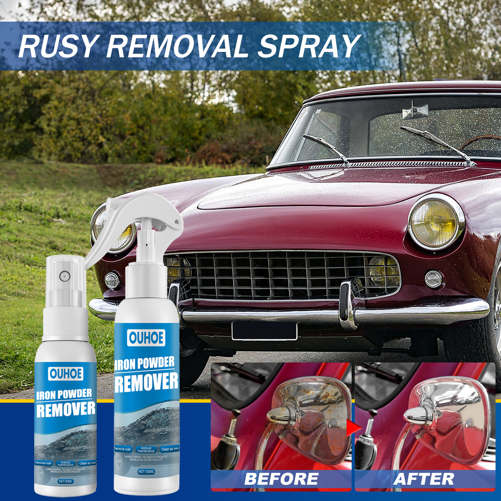 OUHOE car iron powder rust spray rust-proof rust remover car supplies decontamination rust remover cleaning supplies