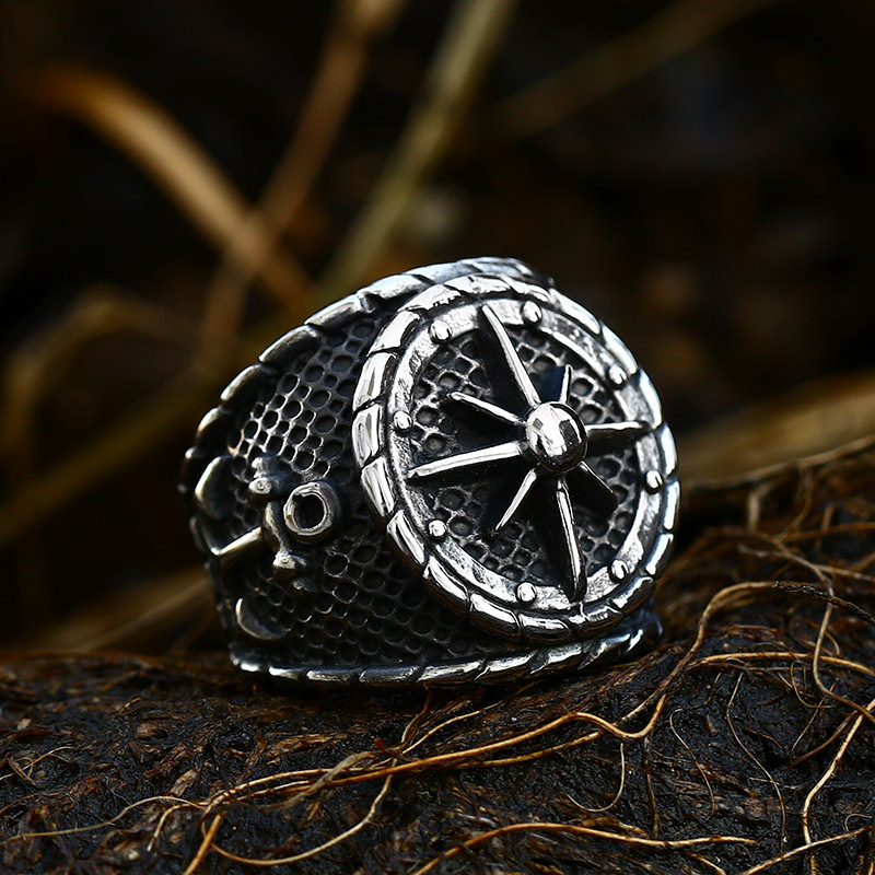 beier foreign trade retro compass titanium steel ring European and American men's stainless steel casting anchor ring spot