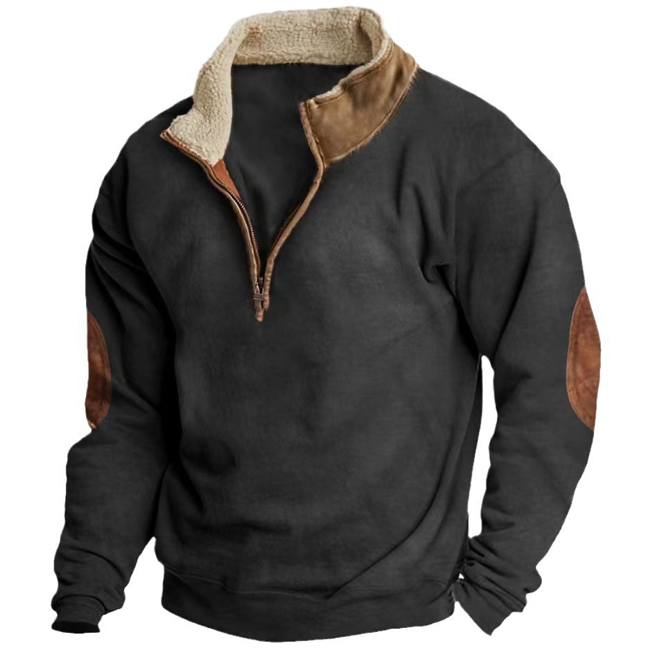 Amazon Spring and Autumn new men's long sleeve half zipper printed casual fashion European and American fashion jacket jacket