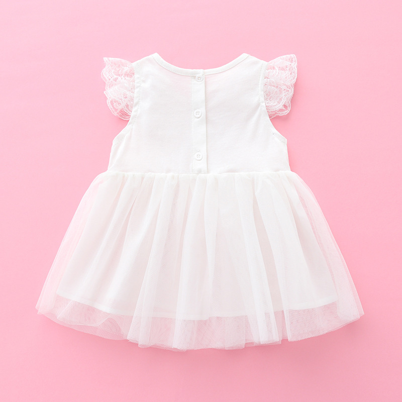 嬰兒夏季公主裙女孩禮服滿月周歲寶寶柔軟透氣網紗白色連衣裙哈裙