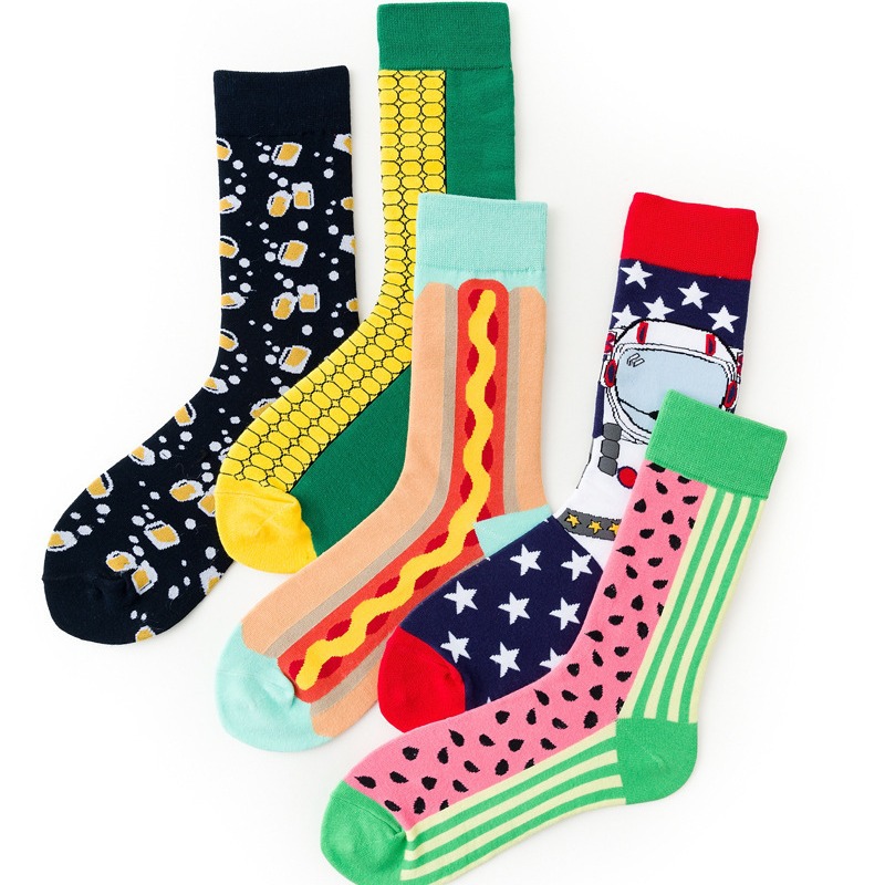 Spring and Autumn Men's New European and American Fashion Brand Socks Four Seasons Cotton Cross-border Couple Watermelon Corn Series Socks Wholesale
