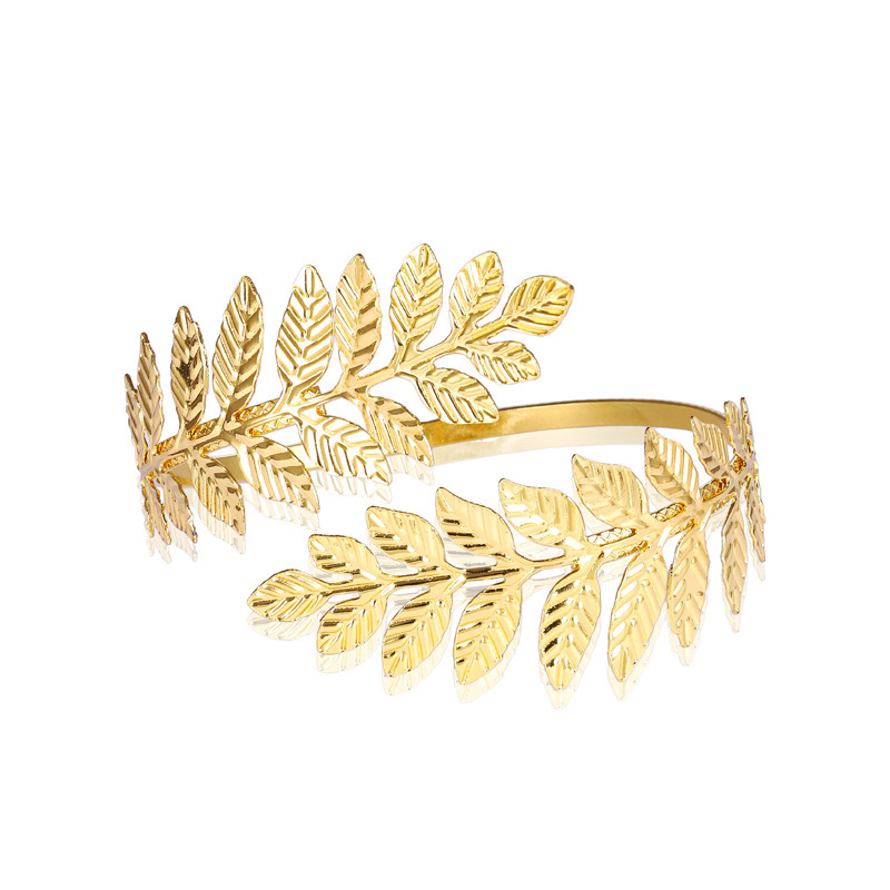 [Metal leaf headband] European and American popular bridal headband golden leaf headdress hair accessories crown headband arm ring