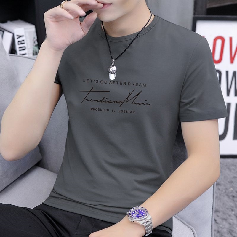 Round neck short sleeve T-shirt men's versatile casual clothes fashion slim half sleeve summer thin mature T-shirt