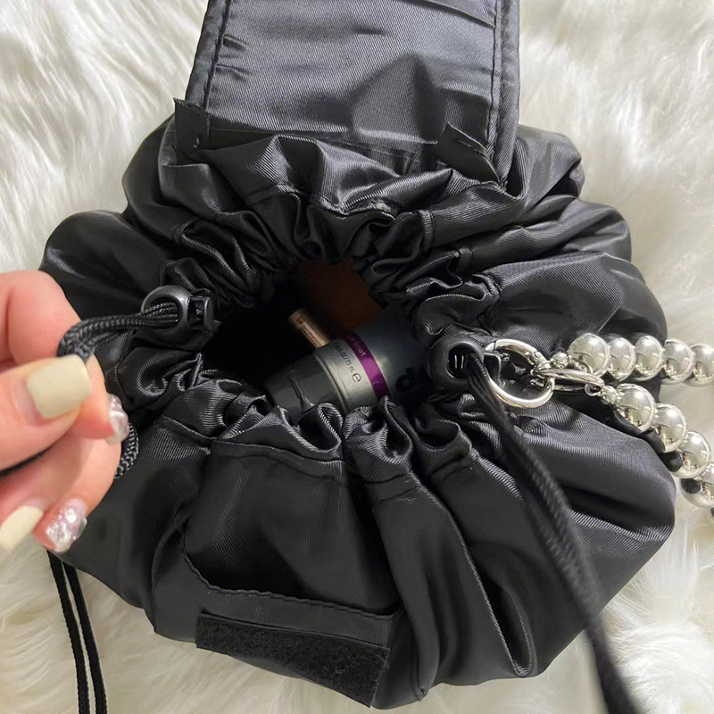 TikTok Same Style Lazy Cosmetic Bag Lazy Drawstring Cosmetic Bag Storage Bag Portable Travel Storage Black Cosmetic Bag