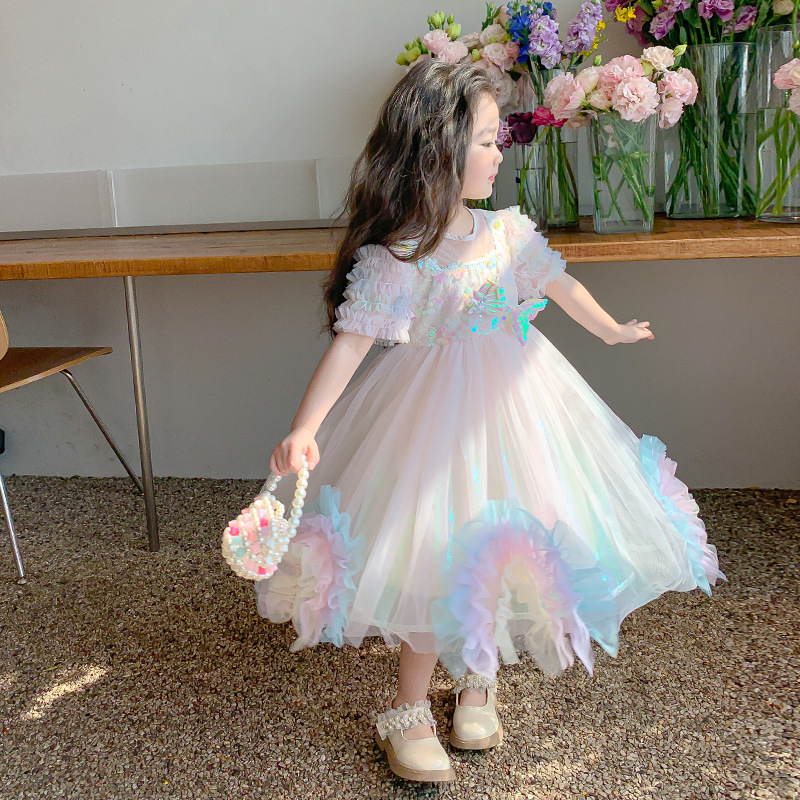 Girls' Mermaid Princess Dress Summer 2025 New Girl Stylish Trendy Ponte Dress Summer Children's dress