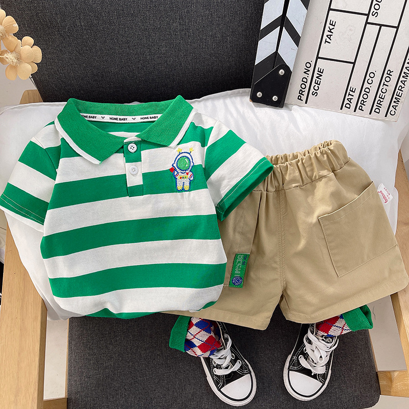 Boys' summer short-sleeved suit 2025 new style baby boy clothes 61 61 children's shirt two-piece set