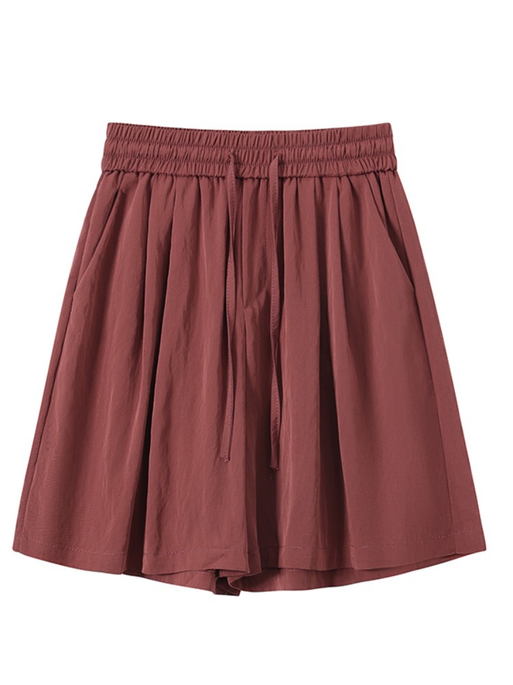 Ice silk shorts women's summer thin elastic waist loose plus size straight cool pants wide leg pants 125.00kg