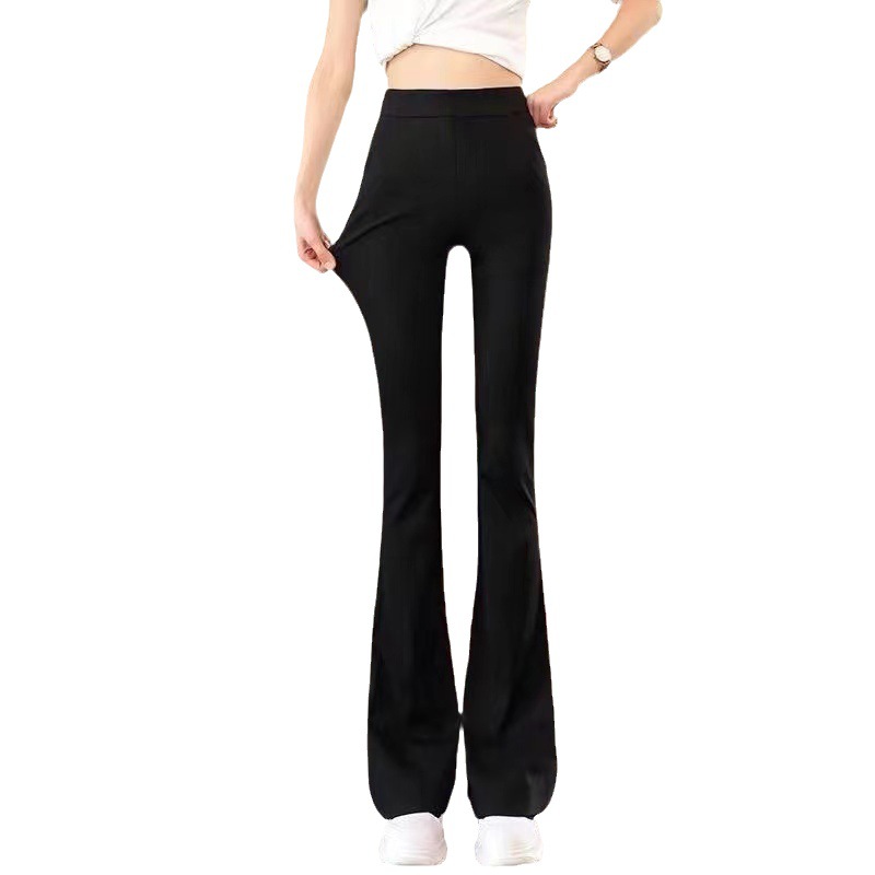 A generation of black fleece-lined padded flared pants women's high waist elastic leggings tight micro horn pants long pants