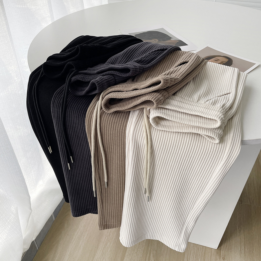Gray narrow wide-leg pants for women autumn and winter 2023 new high waist draping slimming chenille European cotton velvet straight pants