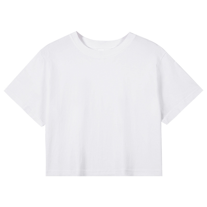 200 grams of pure cotton fashion casual cropped navel round neck short T-shirt European and American solid color short sleeve top can be customized