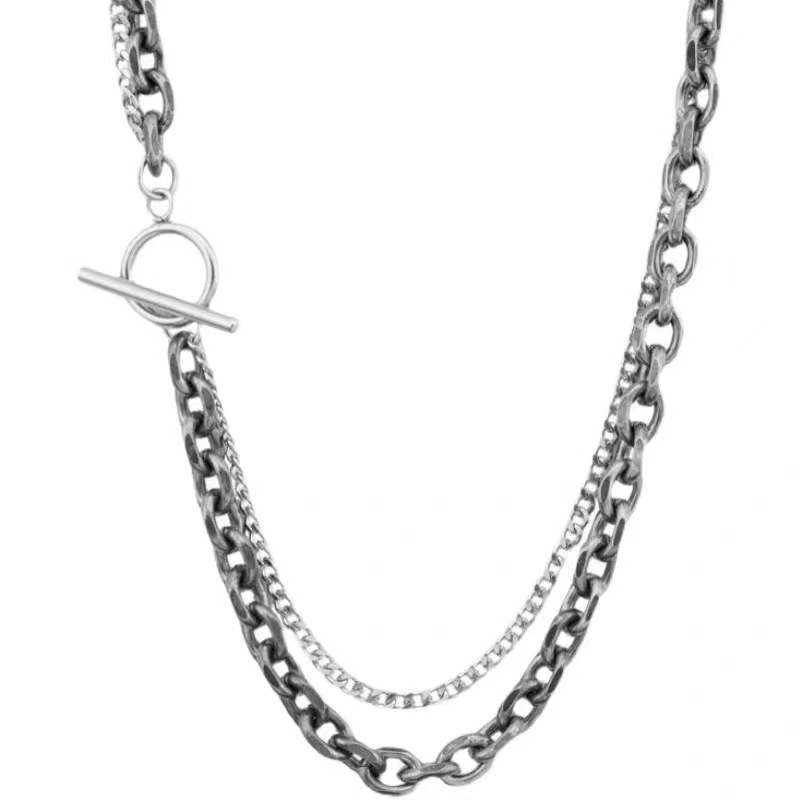 European and American ins personalized all-match otbuckle necklace men's trendy street hip hop double-layer stacked simple children's accessories women