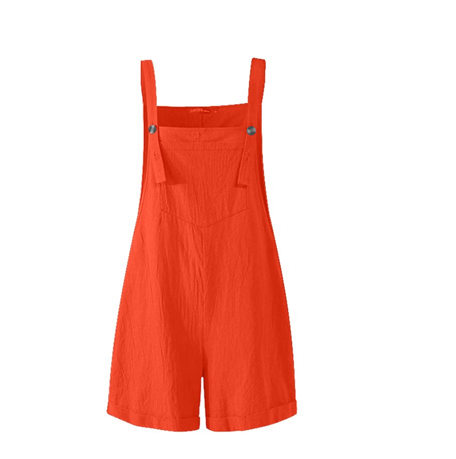European and American 2021 summer cross-border new cotton and linen new one-piece strap solid color button casual women's shorts
