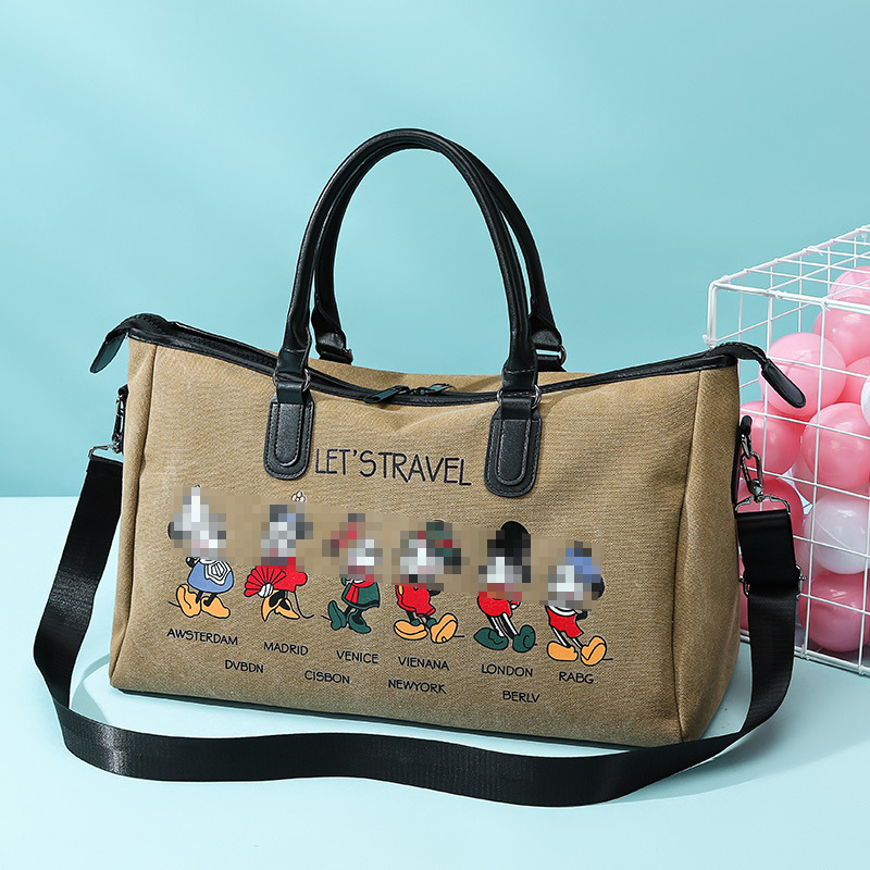New Cartoon Fitness Travel Bag Portable Large Capacity Luggage Bag European and American Fashion Washed Canvas Shoulder Bag