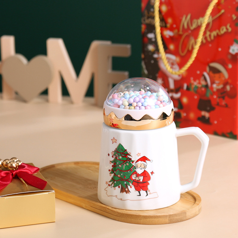 Cross-border Christmas Cup Christmas Eve Gift Cartoon Ceramic Mug with Lid Water Cup Set Gift Box Christmas Gift