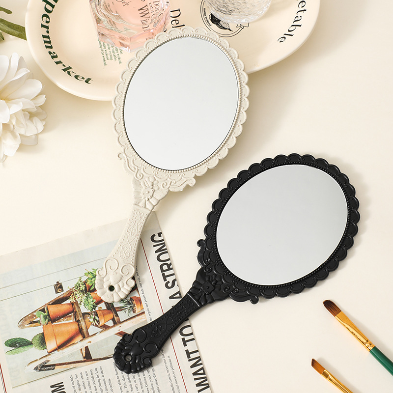 Wheat straw handle makeup mirror retro European pattern large handheld mirror portable factory wholesale mirror