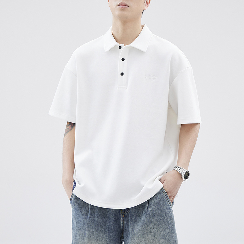 Anyang Heavy Polo Shirt Boys Japanese Style Trendy Brand Summer Loose Half Sleeve Simple Boys Brown Short Sleeve Lags