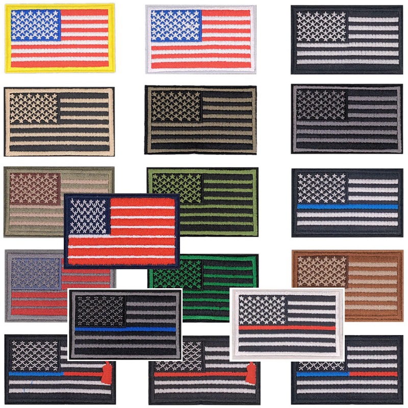 Jianxing spot cross-border US flag hook and loop adhesive computer embroidery label embroidery cloth sticker bag hat sticker